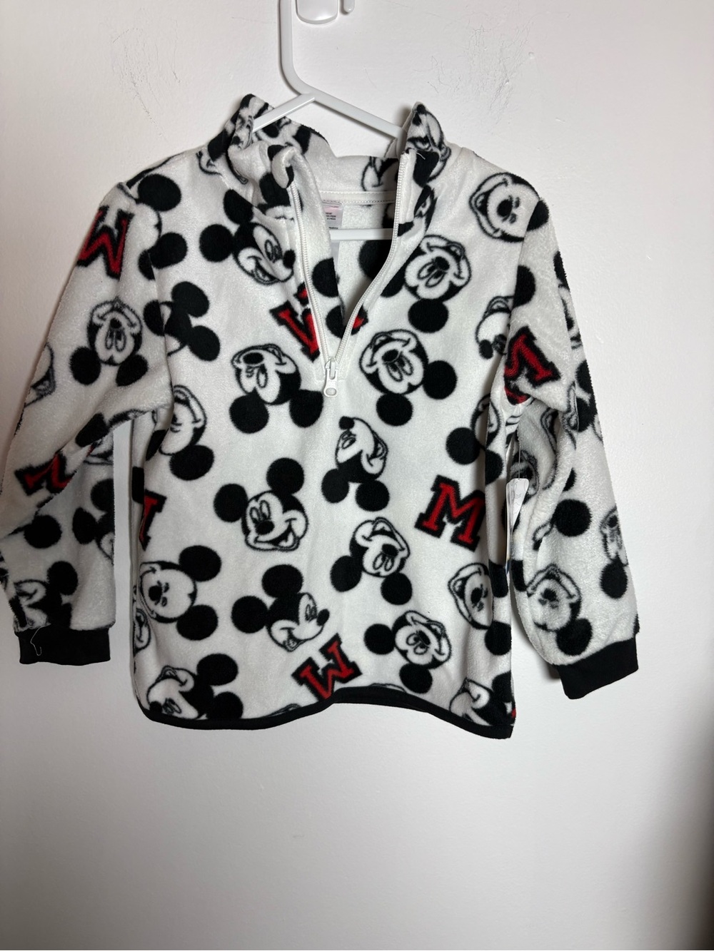 Disney Black, White & Red Mickey Mouse Half-Zip Hoodie